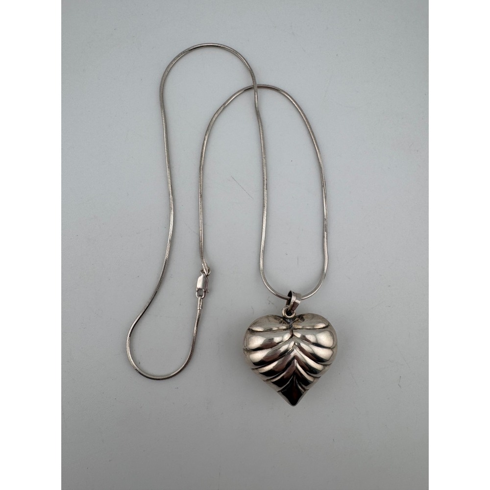 Sterling Silver Heart‎ Pendant Necklace Snake Chain Marked 925 Italy